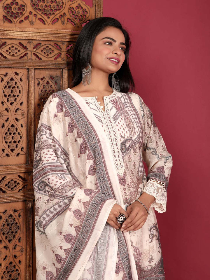 Printed Muslin Kurta With Pants &amp; Dupatta