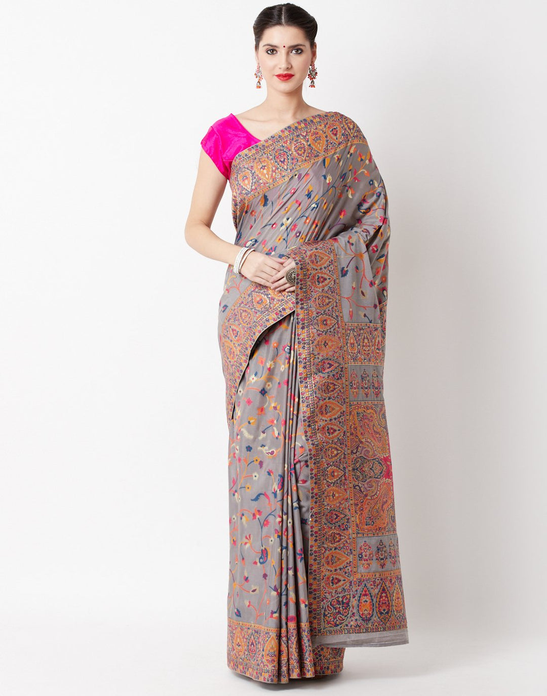 Grey Woven Tussar Pashmina Saree
