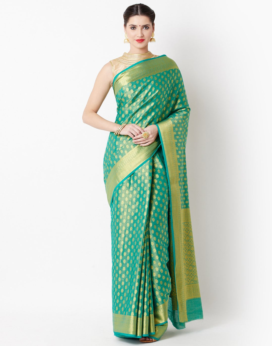 MBZ Meena Bazaar-Green Art Handloom Saree