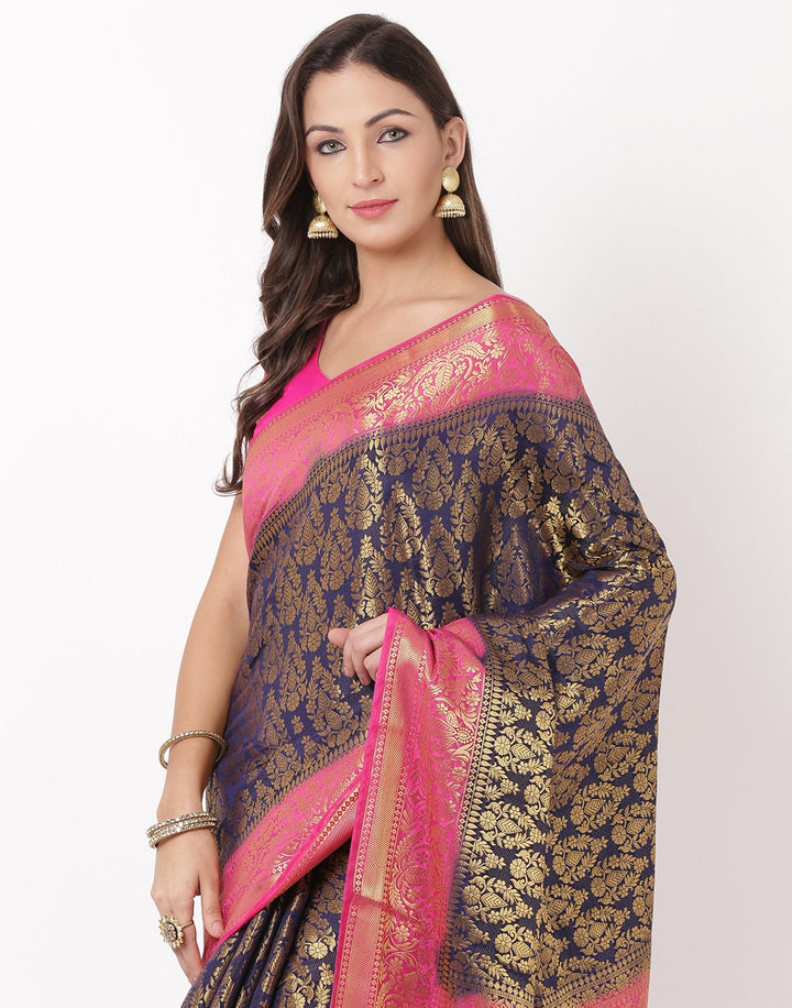 Navy Blue Rani Art Handloom Saree