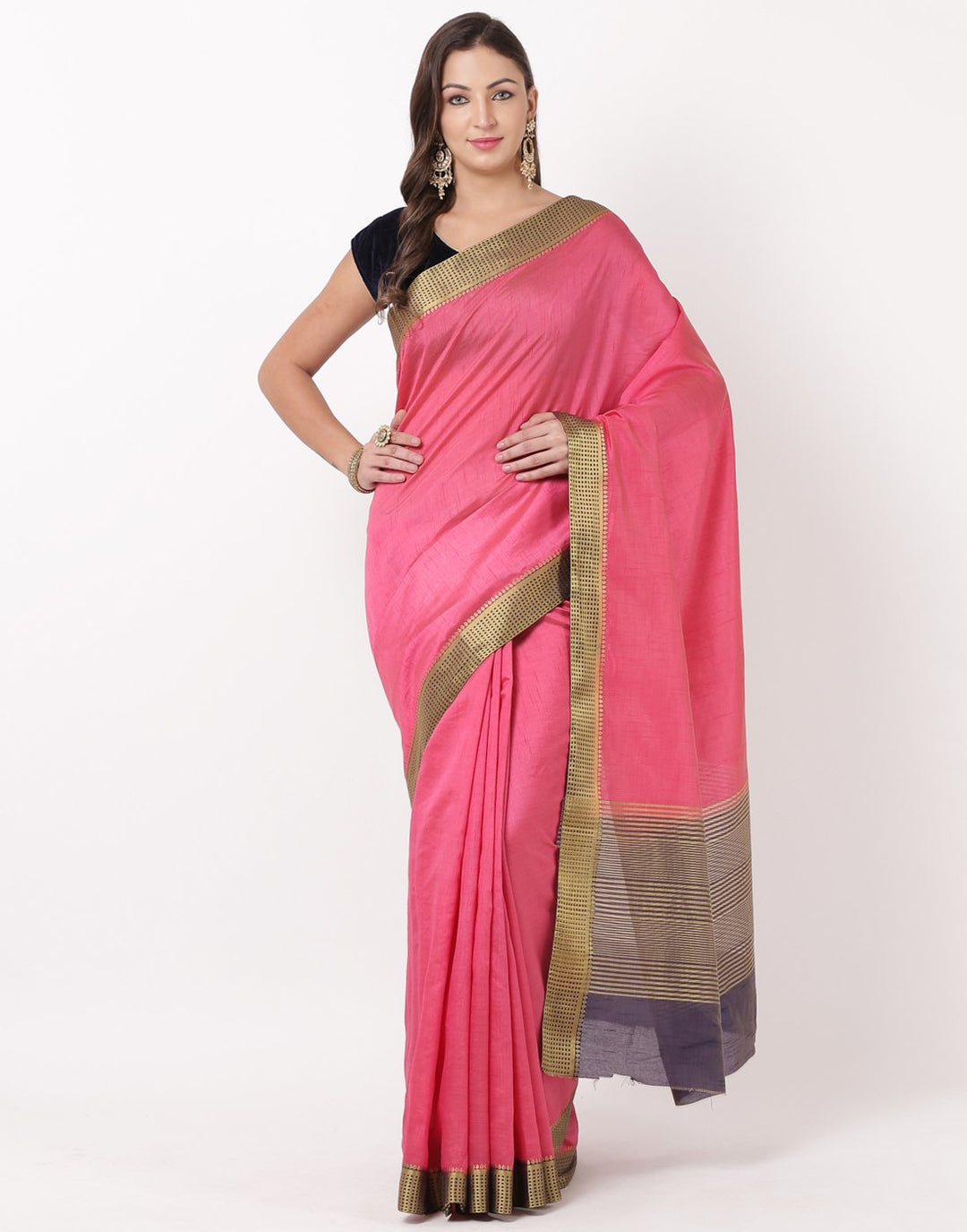 Hot Pink Art Handloom Saree