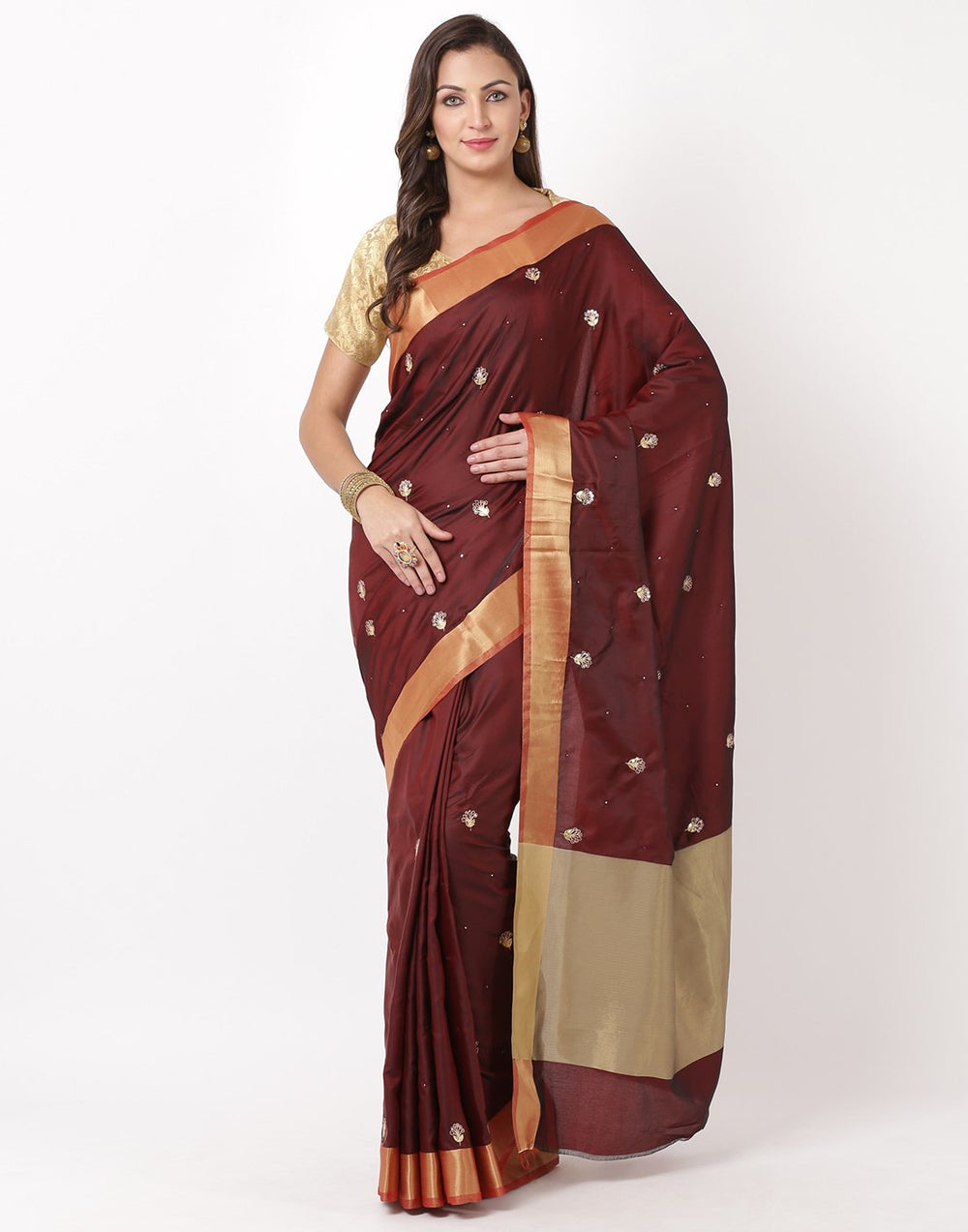 MBZ Meena Bazaar-Peacock Blue Art Handloom Saree