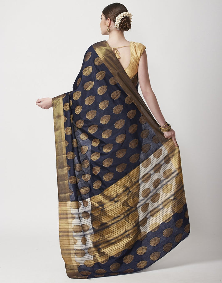 MBZ Meena Bazaar-Navy Blue Art Handloom Woven Saree