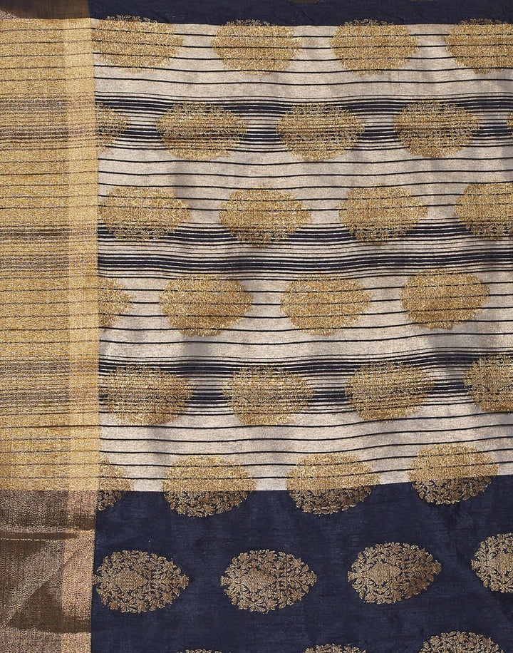 MBZ Meena Bazaar-Navy Blue Art Handloom Woven Saree