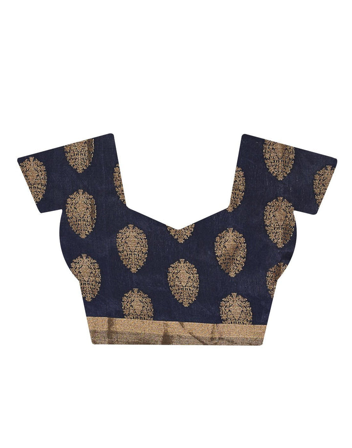 MBZ Meena Bazaar-Navy Blue Art Handloom Woven Saree