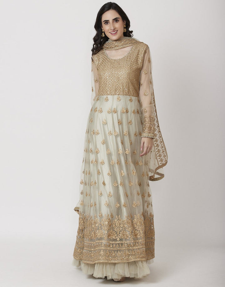 MBZ Meena Bazaar-Pista Green Net Salwar Kameez