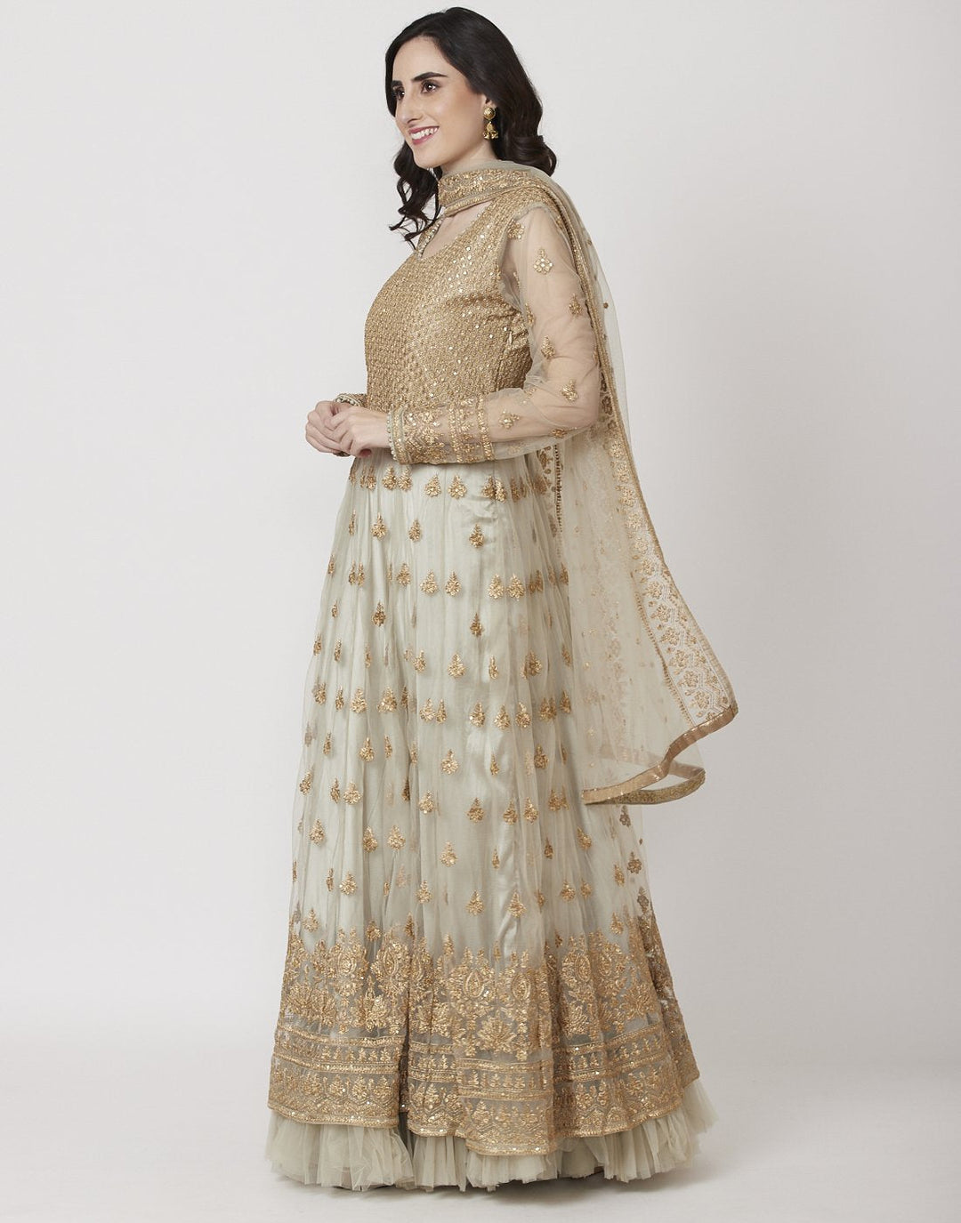 MBZ Meena Bazaar-Pista Green Net Salwar Kameez