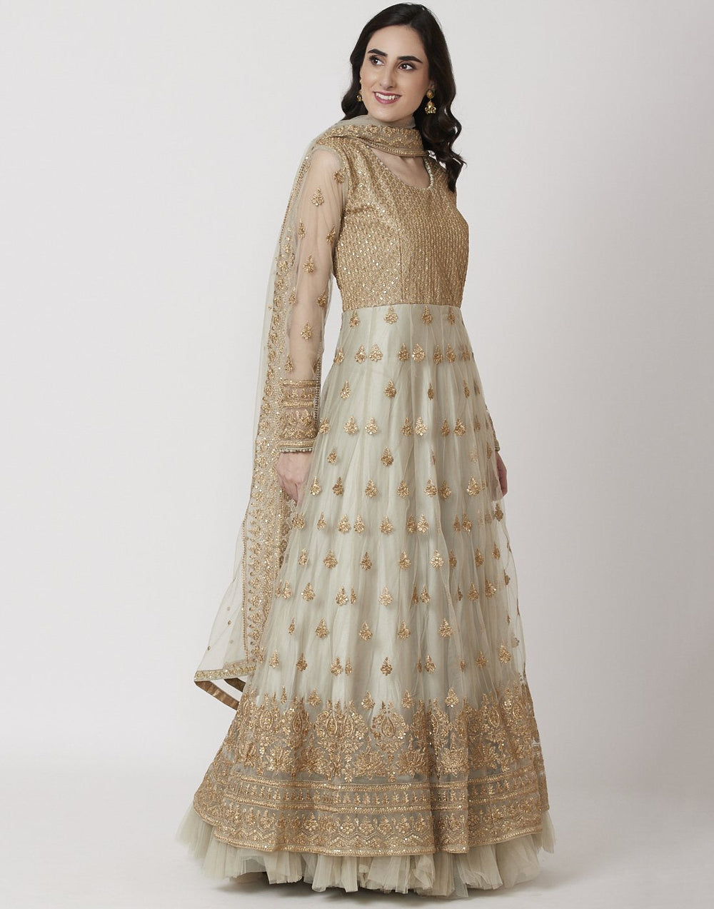 MBZ Meena Bazaar-Pista Green Net Salwar Kameez