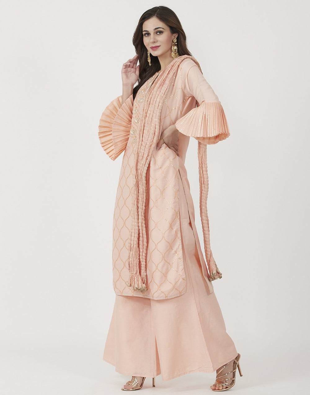 MBZ Meena Bazaar-Peach Cotton Chanderi Salwar Kameez