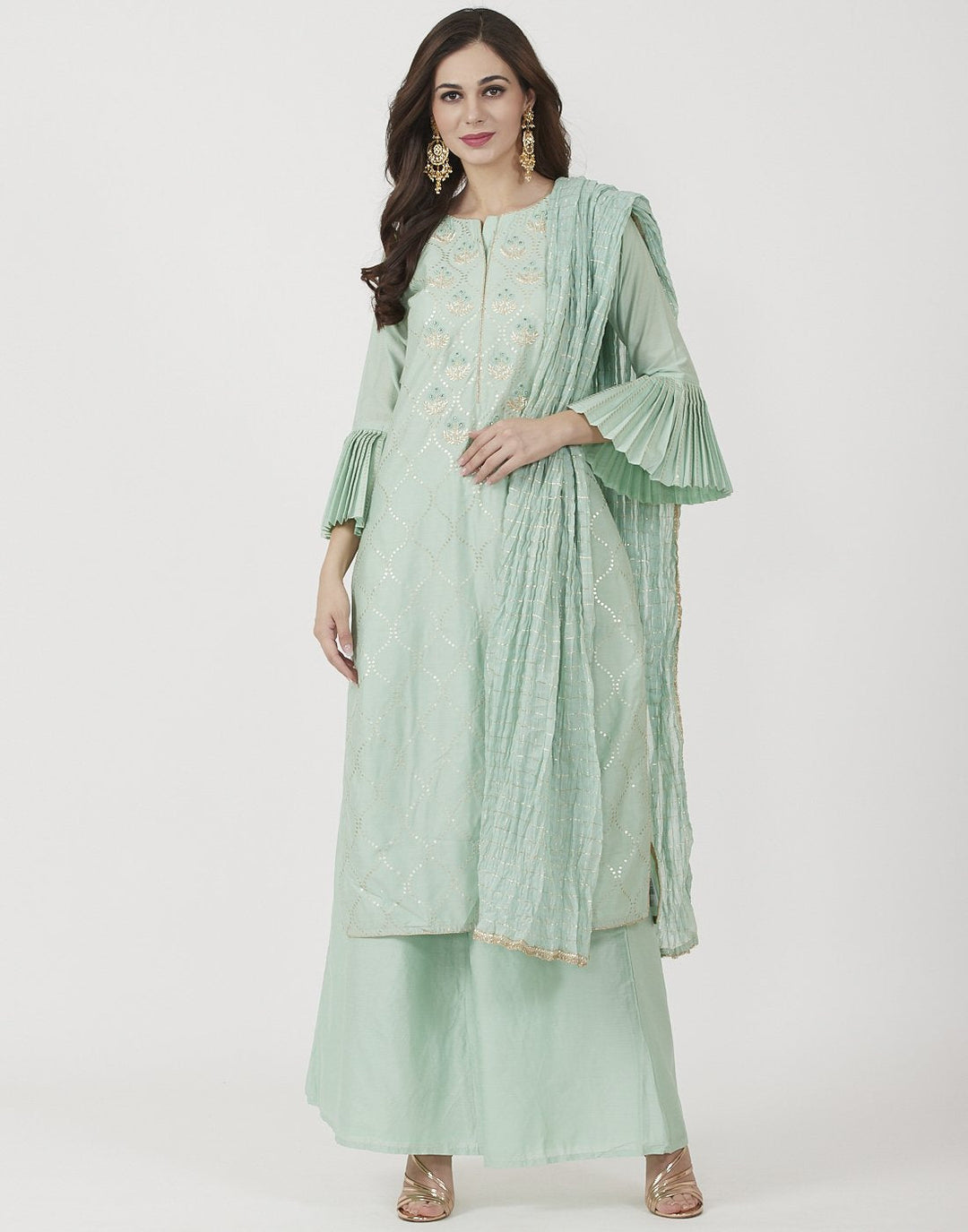 MBZ Meena Bazaar-Peach Cotton Chanderi Salwar Kameez