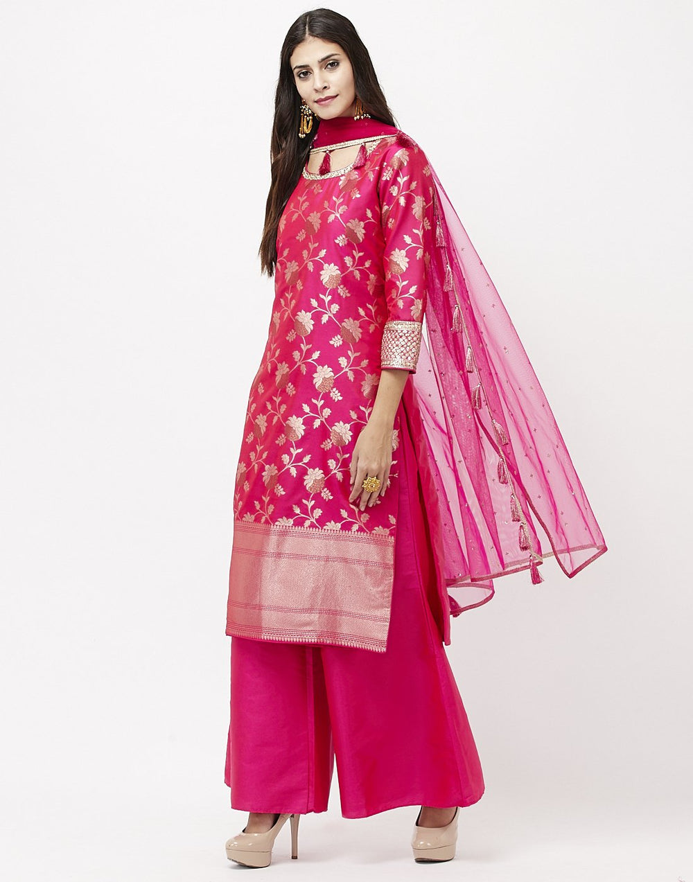 MBZ Meena Bazaar-Rani Dupion Art Handloom Salwar Kameez