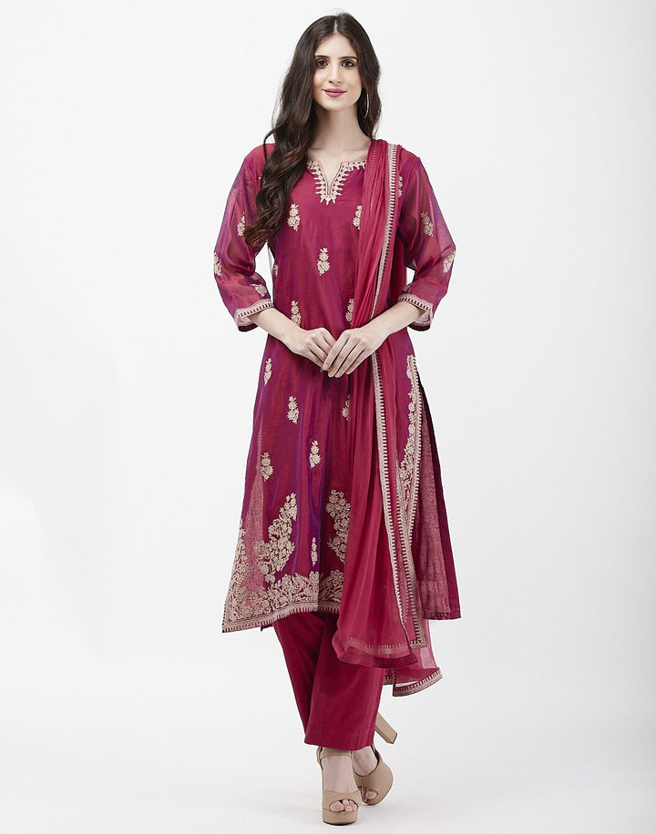 MBZ Meena Bazaar-Green Cotton Chanderi Salwar Kameez