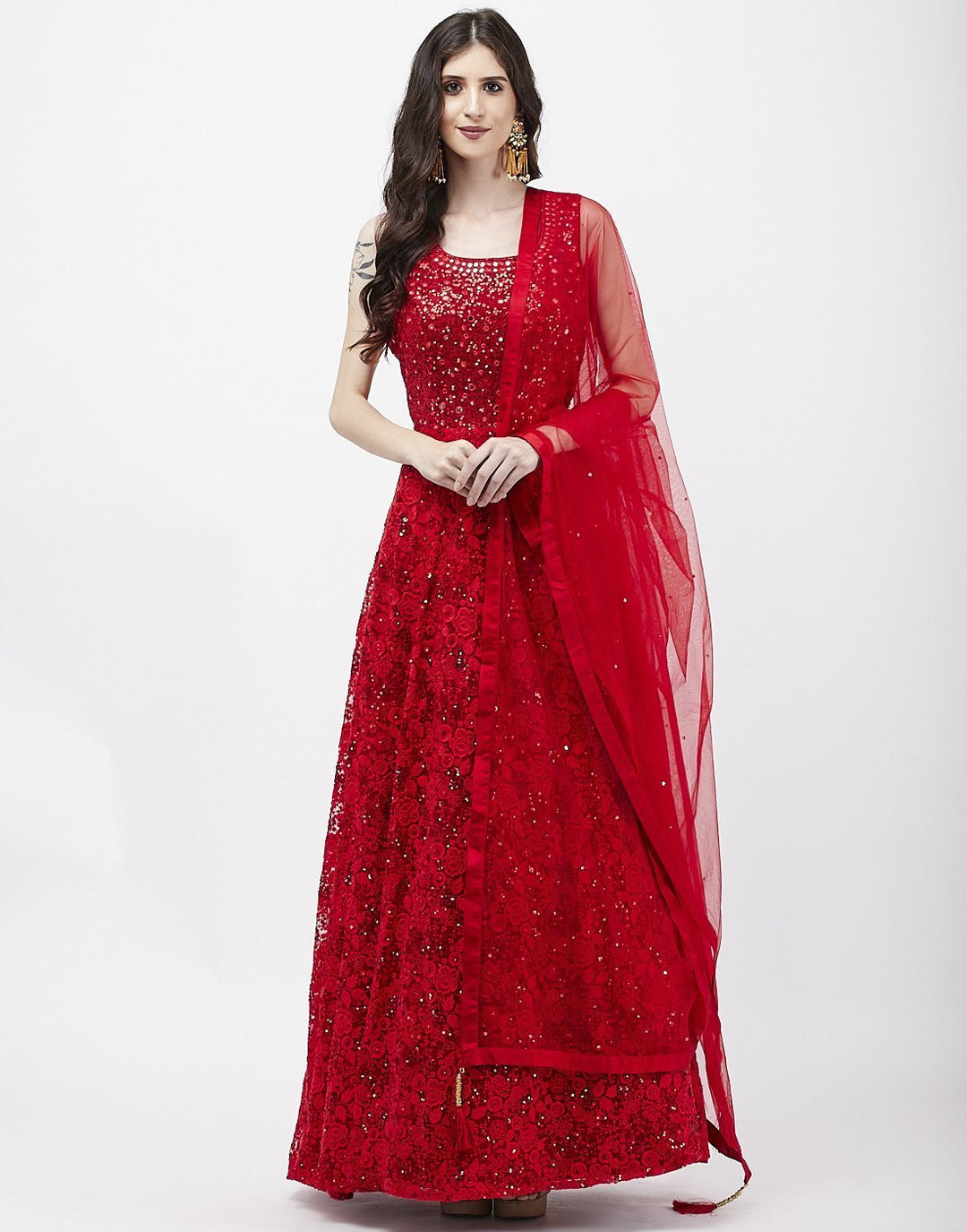 MBZ Meena Bazaar-Red Net Salwar Kameez