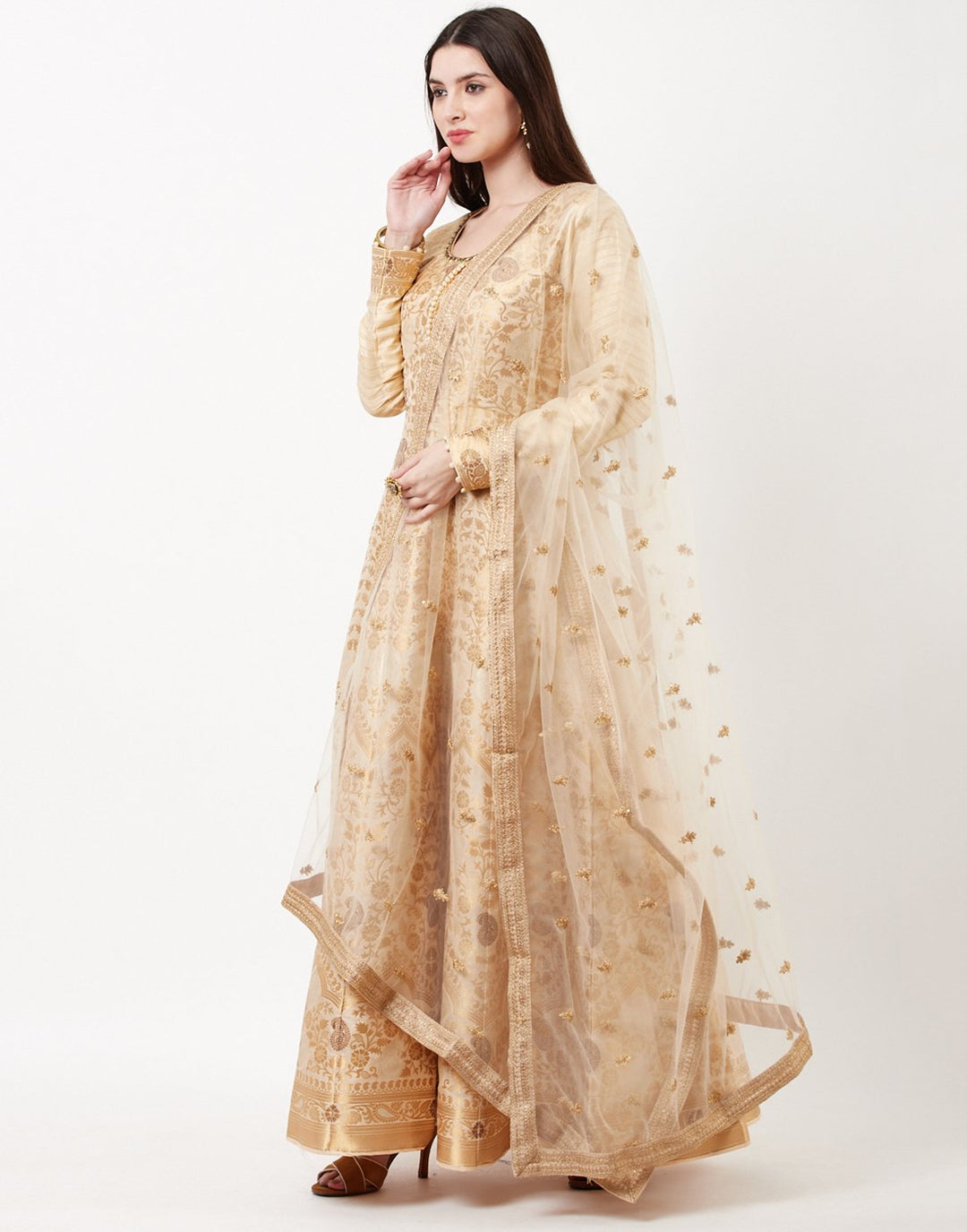 MBZ Meena Bazaar-Beige Brocade Salwar Kameez