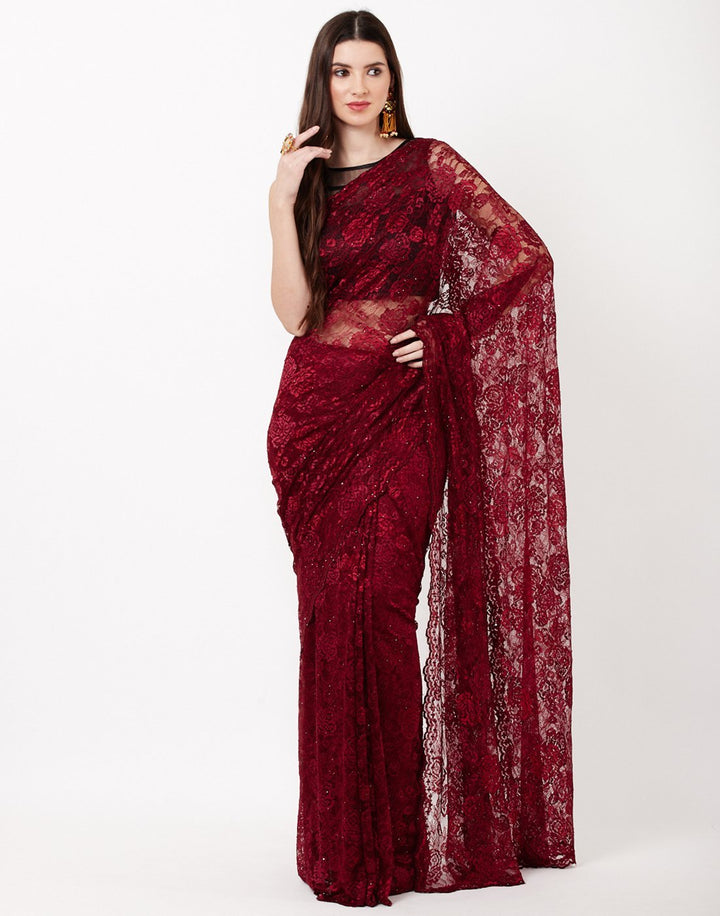 Lace saree with stone work