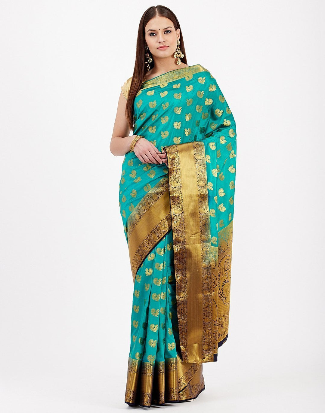 MBZ Meena Bazaar-Green Art Handloom Saree