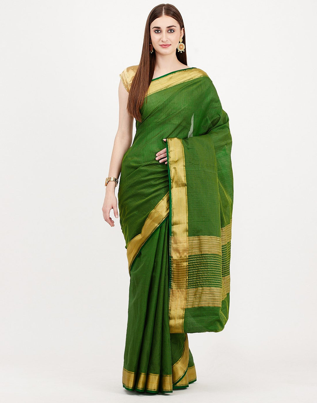 MBZ Meena Bazaar-Green Art Handloom Woven Saree