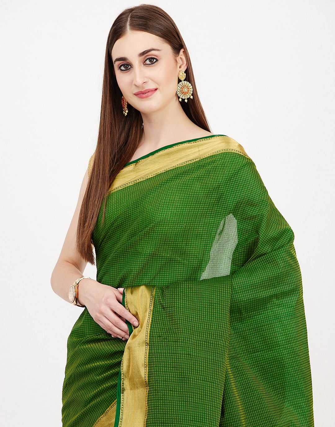 MBZ Meena Bazaar-Green Art Handloom Woven Saree