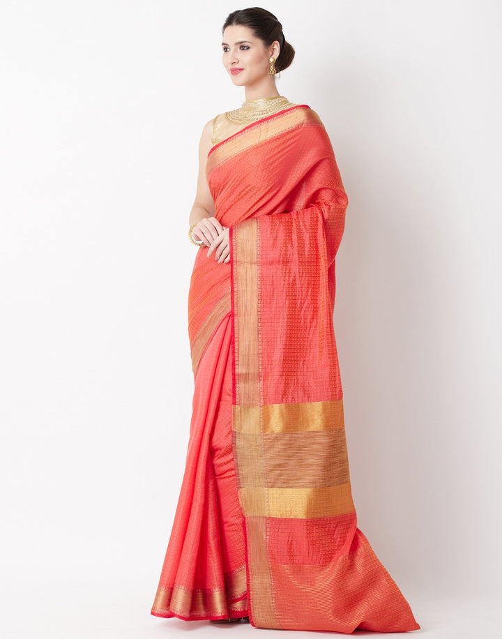 MBZ Meena Bazaar-Red Art Handloom Saree