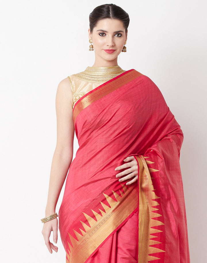 Hot Pink Art Handloom Saree