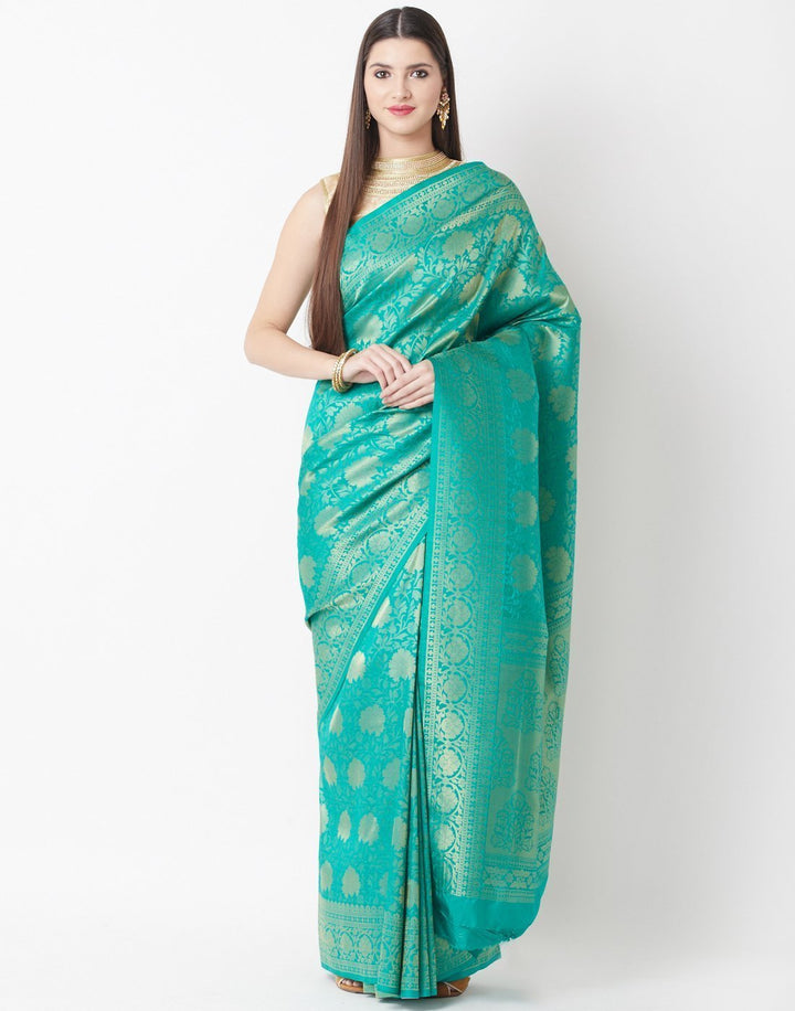 MBZ Meena Bazaar-Sea Green Art Handloom Saree