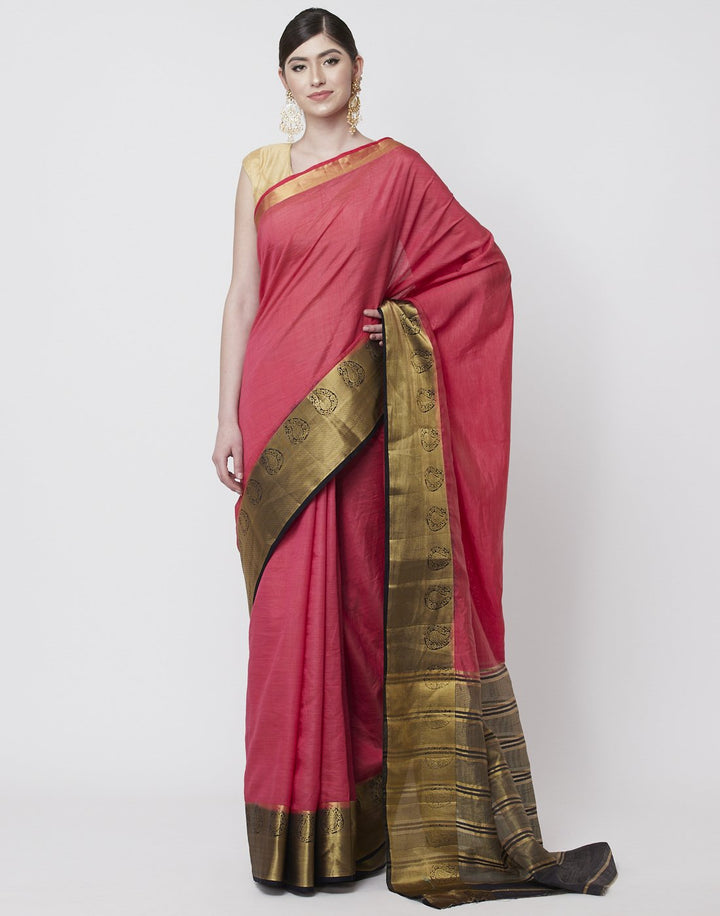 MBZ Meena Bazaar-Hot Pink Art Handloom Woven Saree