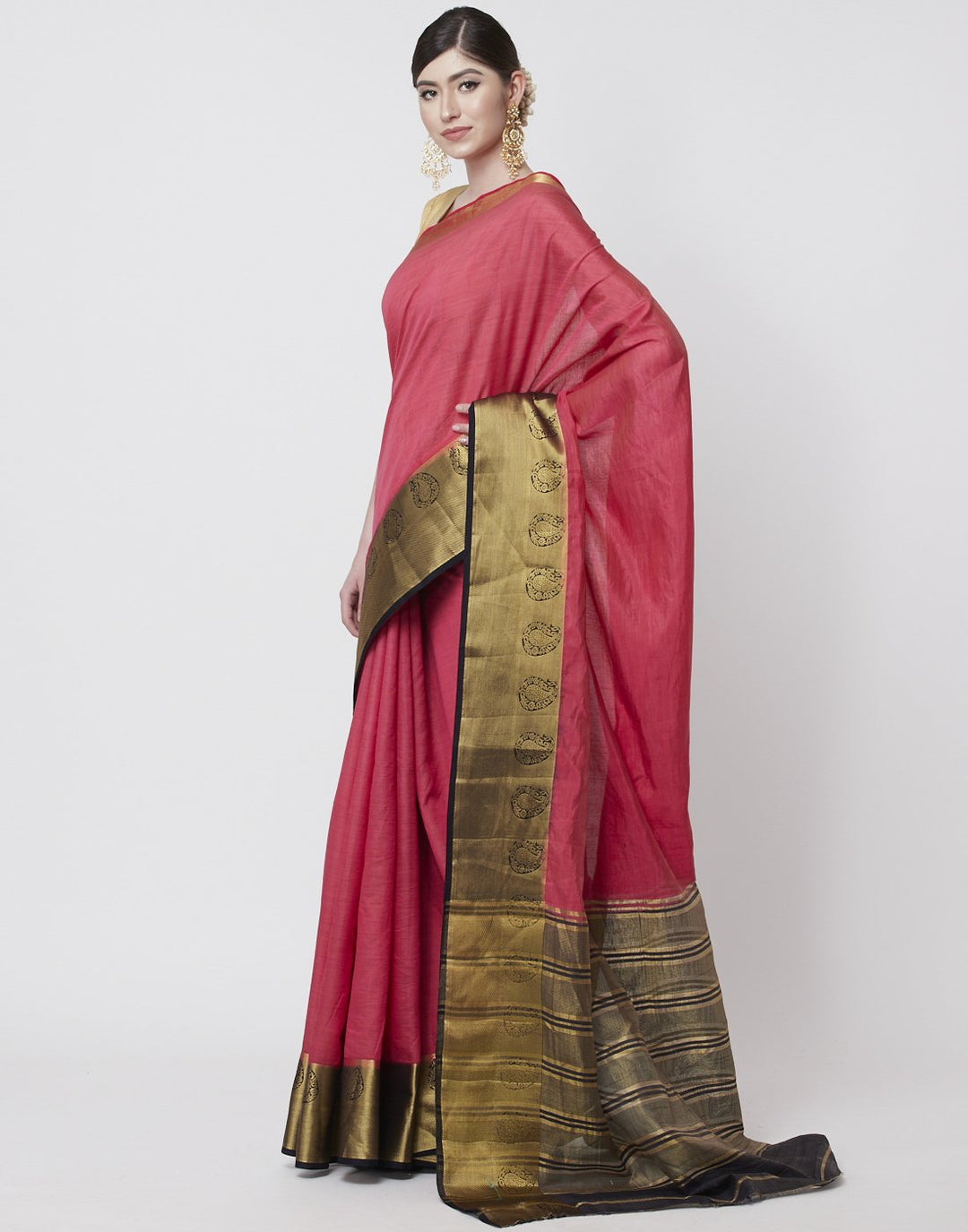 MBZ Meena Bazaar-Hot Pink Art Handloom Woven Saree
