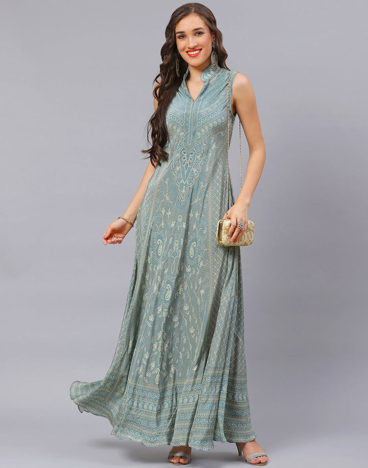 Aqua Crepe Digital Printed Dress