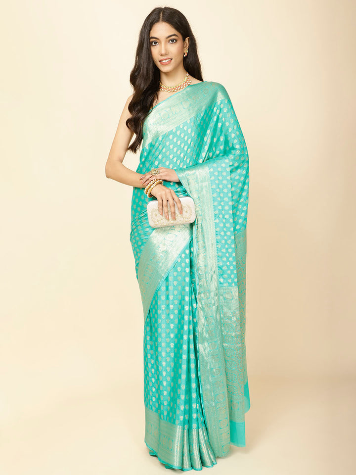 Zari Border Booti Plain Crepe Saree