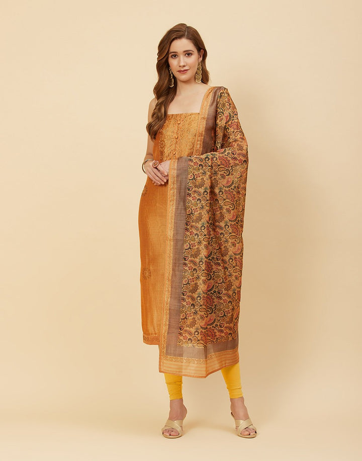 Embroidered Chanderi Suit Piece With Printed Chanderi Dupatta