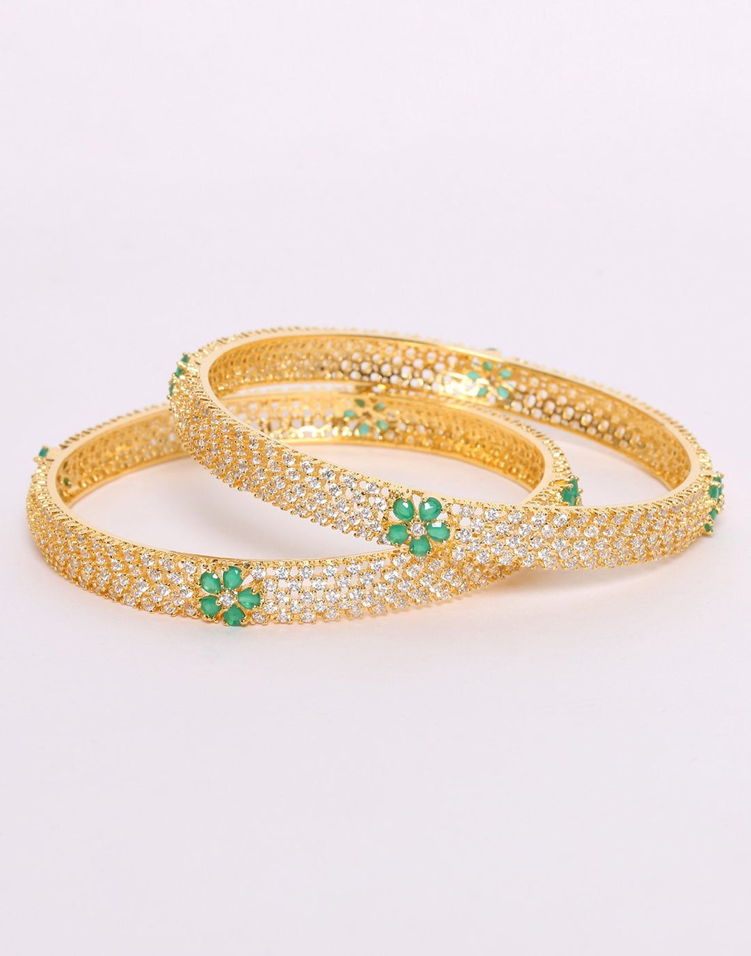 Elegant Gold Toned White with Coloured Stone Bangle Set