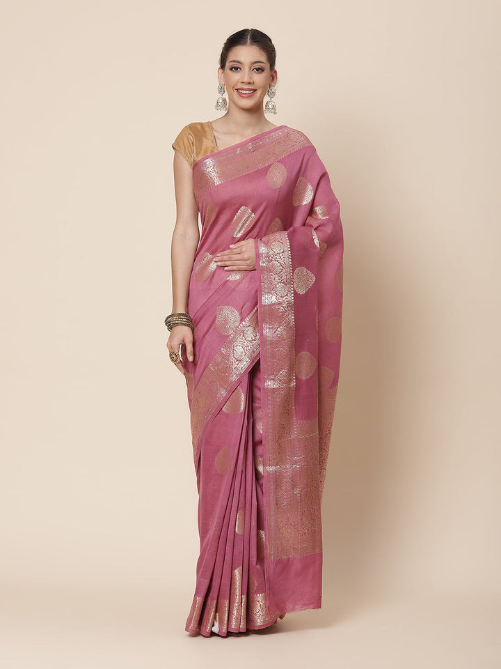 Zari Border Booti Cotton Woven Saree