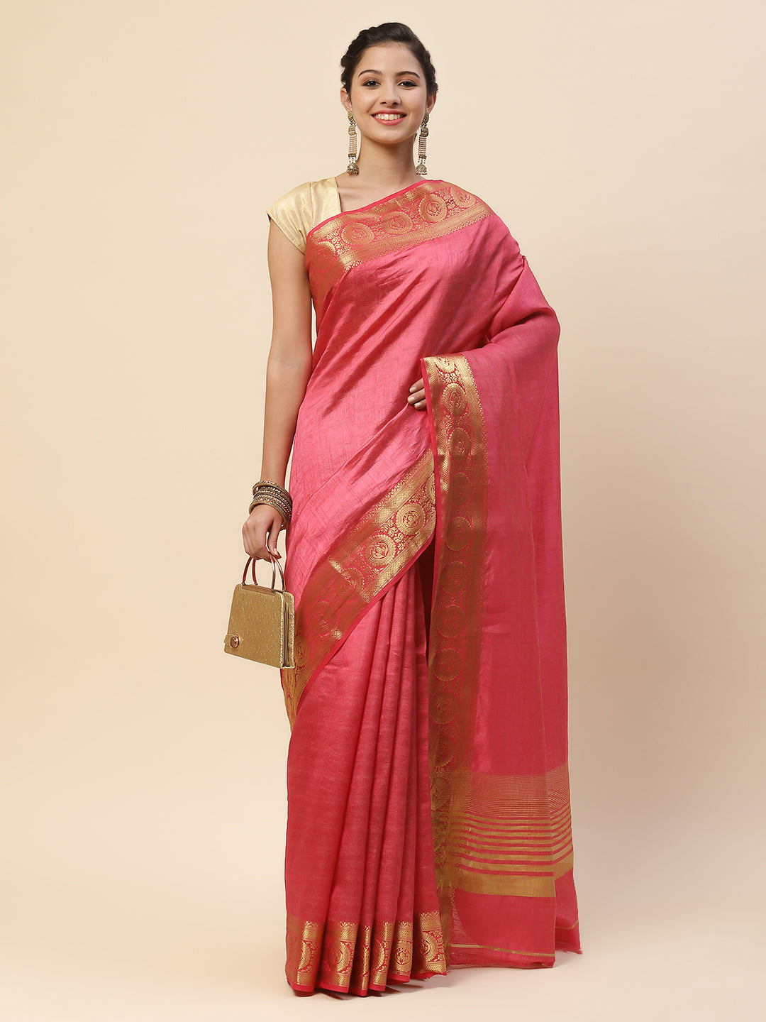 Plain Zari Border Art Handloom Woven Saree