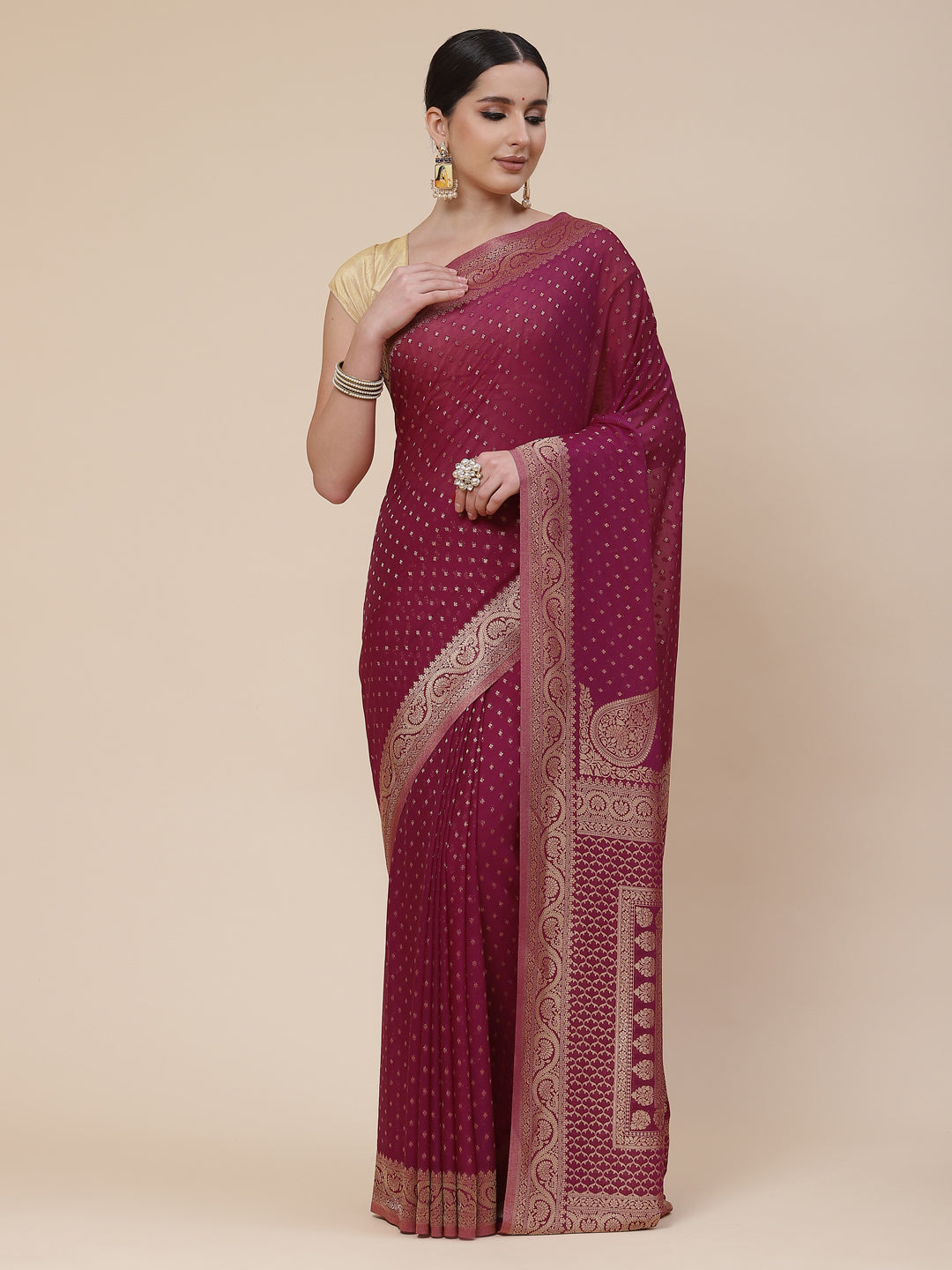 Booti Work Georgette Plain Saree