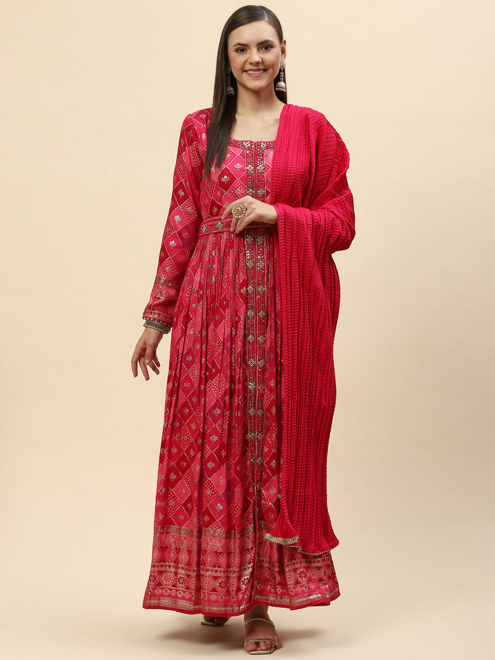 Banarasi Cotton Kurta With Pants &amp; Silk Dupatta