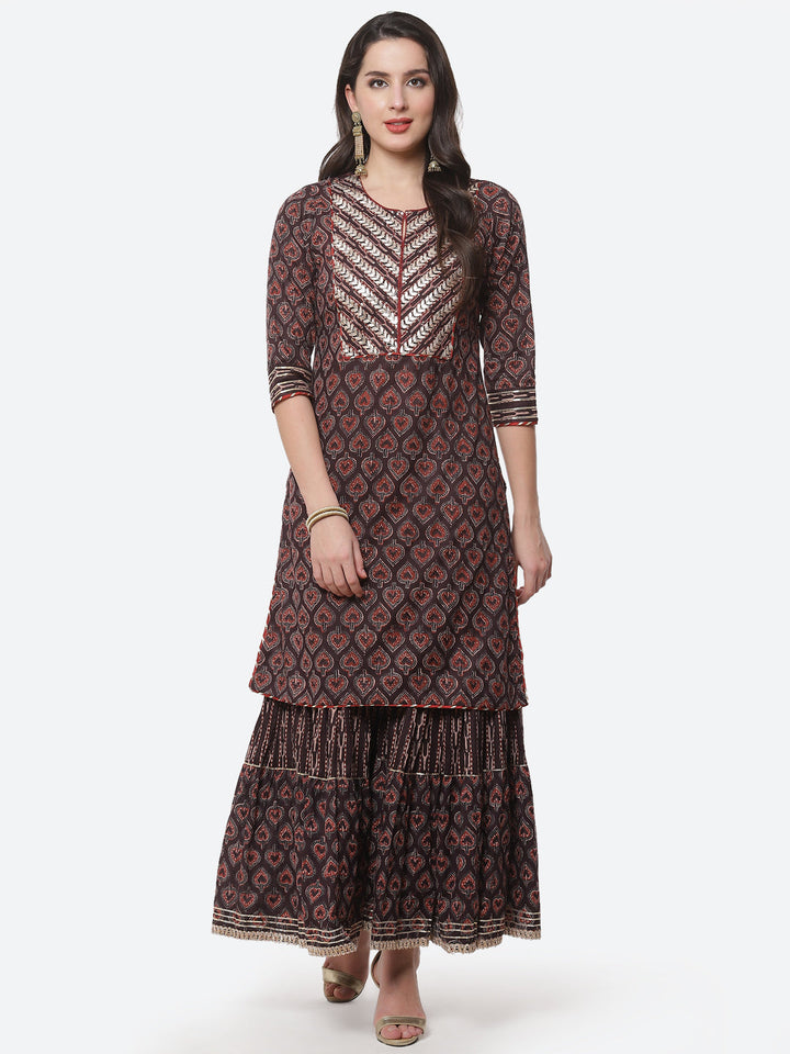 Printed Gota Patti Cotton Kurti With Sharara