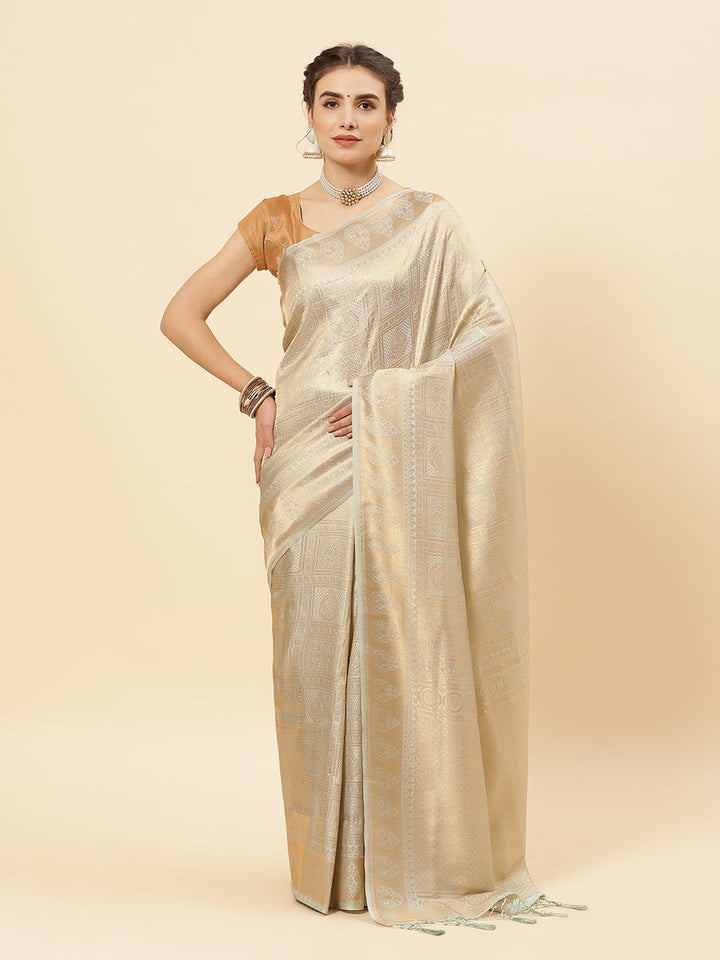 Brocade Zari Jaal Art Handloom Saree with Running blouse