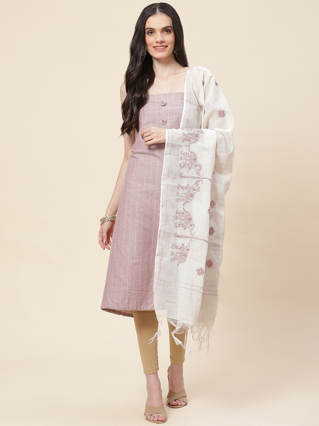 Printed Cotton Unstitched Suit Piece With Dupatta
