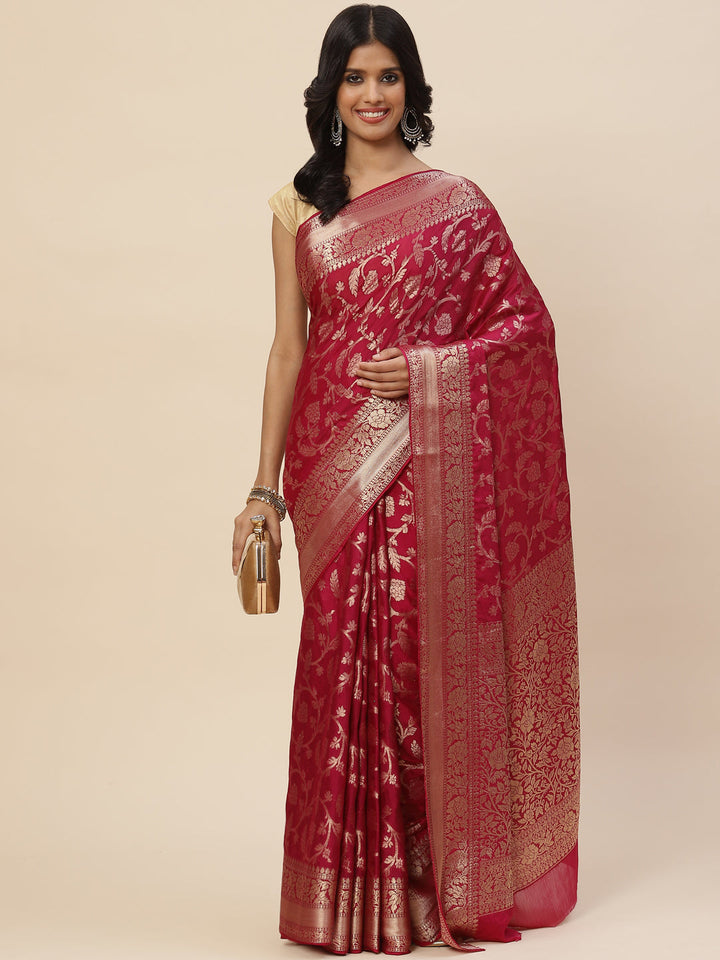 Floral Zari Jaal Chiffon Plain Saree
