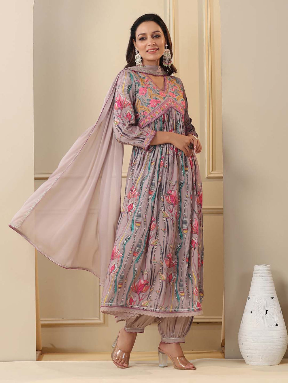 Printed Cotton Kurta With Pants & Dupatta