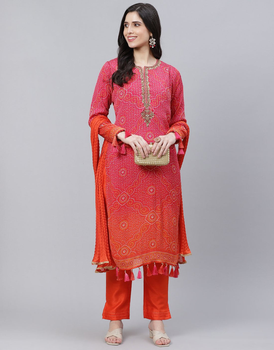 Rani and Orange Straight Stitched Suit Salwar Kameez