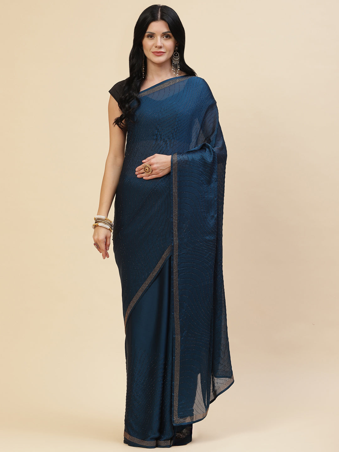 Resham Border Embroidered Chiffon Saree