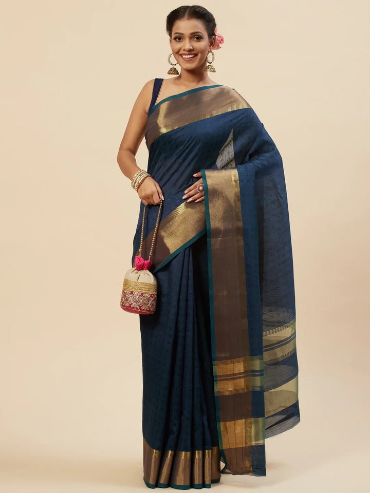 Plain Zari Border Handloom Woven Saree