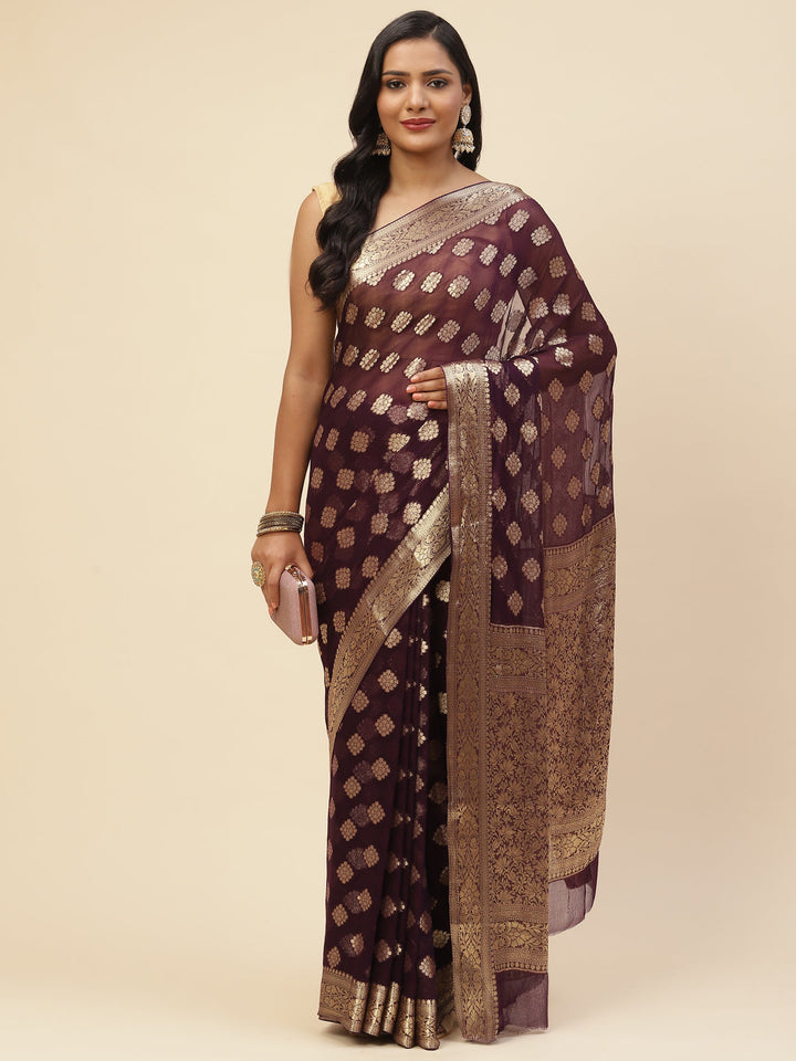 Zari Booti Chiffon Plain Saree