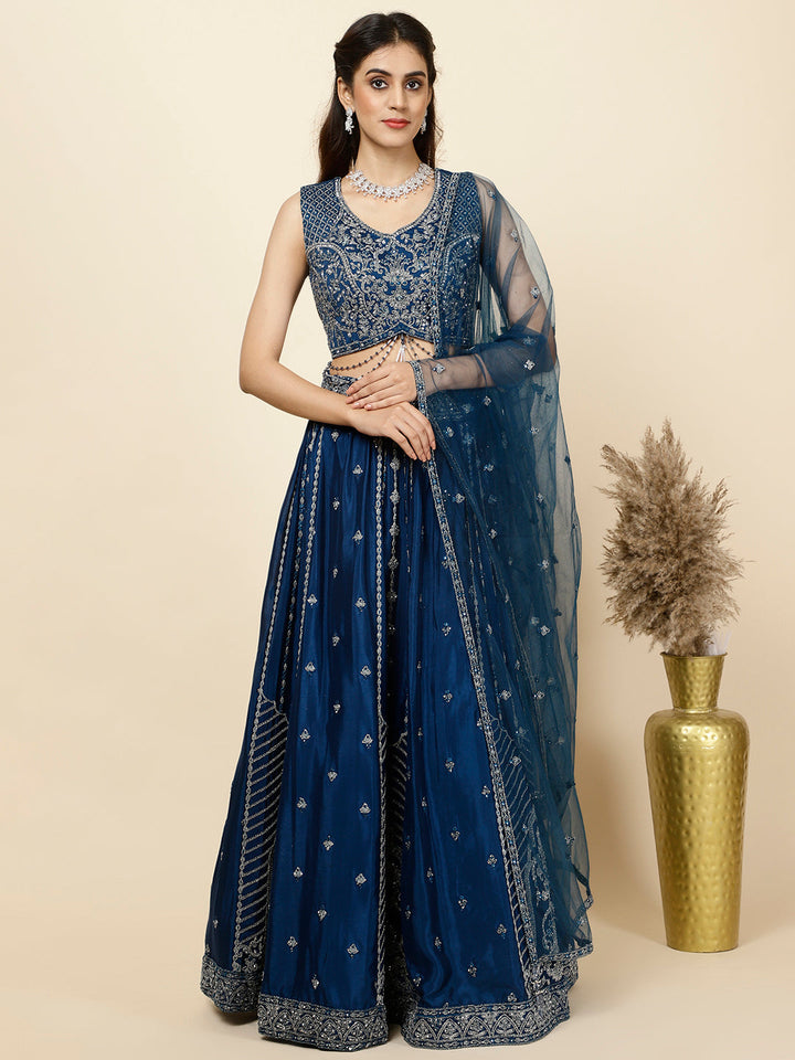 Embroidered Crepe Choli With Lehenga &amp; Dupatta