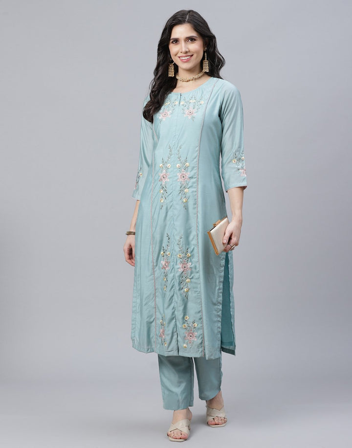 Embroidered Chanderi Kurti Palazzo Set