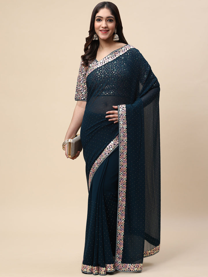 Plain Embroidered Georgette Saree