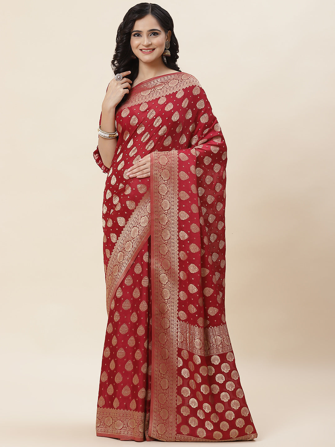 Zari Border Plain Georgette Saree