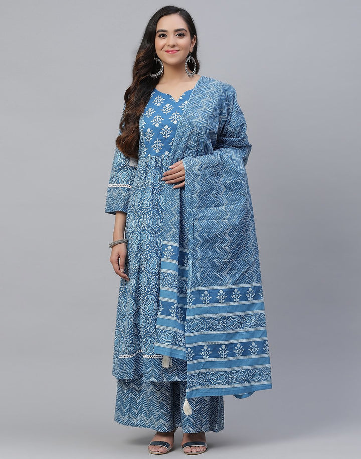 Printed Stitched Cotton Salwar Kameez With Dupatta