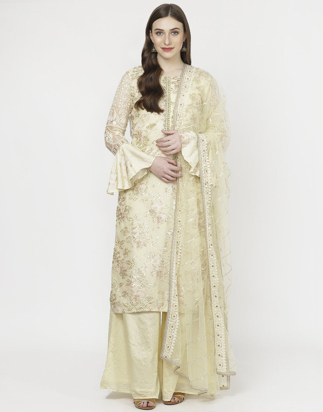 MBZ Meena Bazaar-Lemon Cotton Chanderi Salwar Kameez